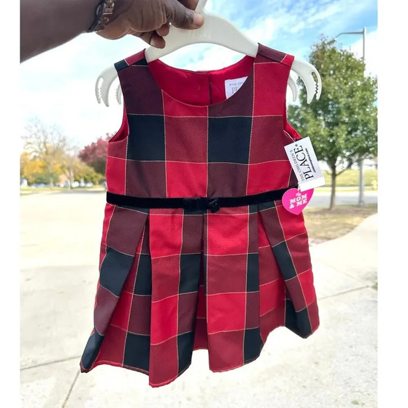 The Children’s Place Christmas Red And Black Plaid Baby Girl‎ Dress 12-18 Months - Picture 8 of 11